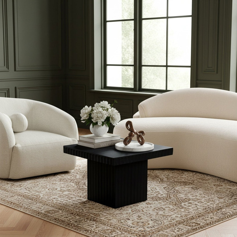 Meridian Furniture Spencer Fluted Black Oak Veneer Square Coffee Table for Stylish Living Rooms 253Black-CT15