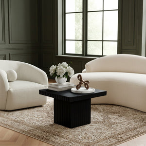 Meridian Furniture Spencer Fluted Black Oak Veneer Square Coffee Table for Stylish Living Rooms 253Black-CT15