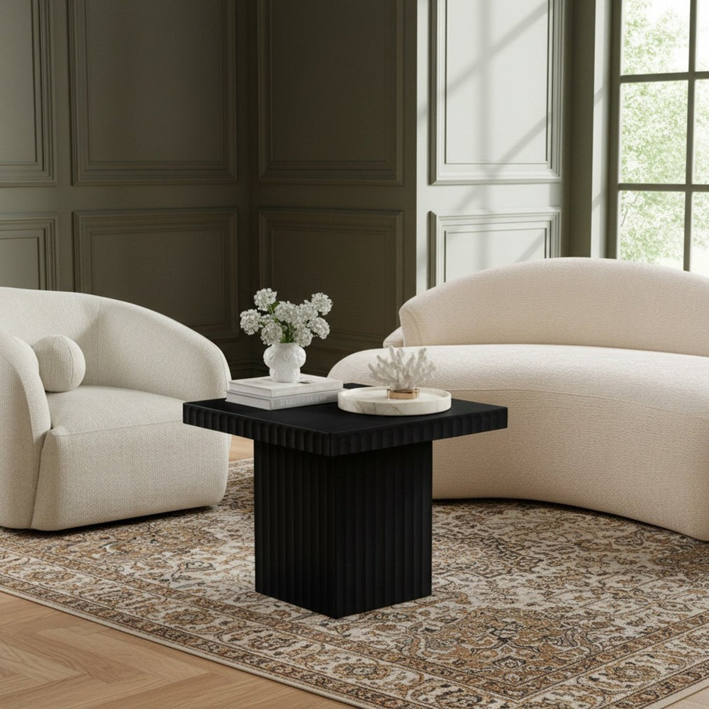 Meridian Furniture Spencer Fluted Black Oak Veneer Square Coffee Table for Contemporary Living Rooms 253Black-CT18