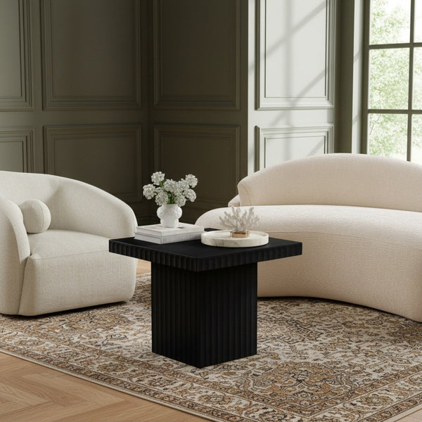 Meridian Furniture Spencer Fluted Black Oak Veneer Square Coffee Table for Contemporary Living Rooms 253Black-CT18