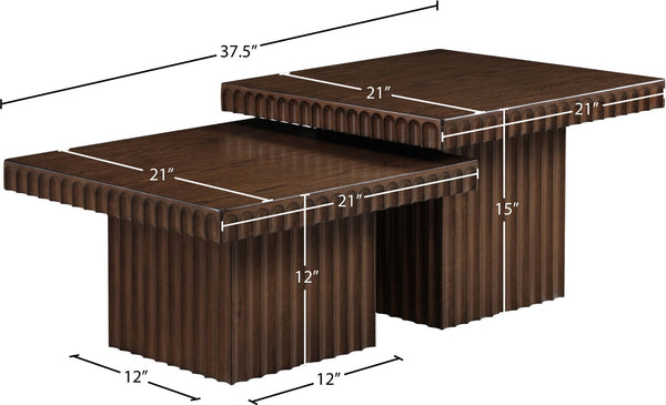 Meridian Furniture Spencer Oak Veneer Nesting Coffee Table Fluted Base Walnut Finish Living Room Set 253Brown-CT-2A