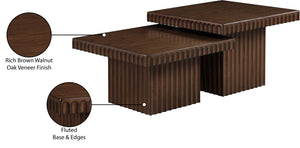 Meridian Furniture Spencer Oak Veneer Nesting Coffee Table Fluted Base Walnut Finish Living Room Set 253Brown-CT-2A