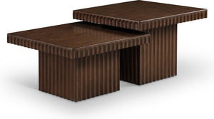Meridian Furniture Spencer Oak Veneer Nesting Coffee Table Fluted Base Walnut Finish Living Room Set 253Brown-CT-2A