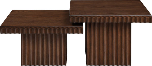 Meridian Furniture Spencer Oak Veneer Nesting Coffee Table Fluted Base Walnut Finish Living Room Set 253Brown-CT-2A