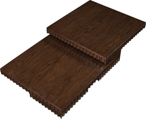 Meridian Furniture Spencer Oak Veneer Nesting Coffee Table Fluted Base Walnut Finish Living Room Set 253Brown-CT-2A