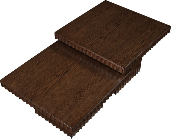 Meridian Furniture Spencer Oak Veneer Nesting Coffee Table Fluted Base Walnut Finish Living Room Set 253Brown-CT-2A