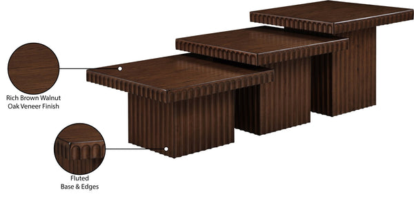 Meridian Furniture Spencer Modular Oak Veneer Coffee Table Fluted Base Walnut Finish Living Room 253Brown-CT-3A