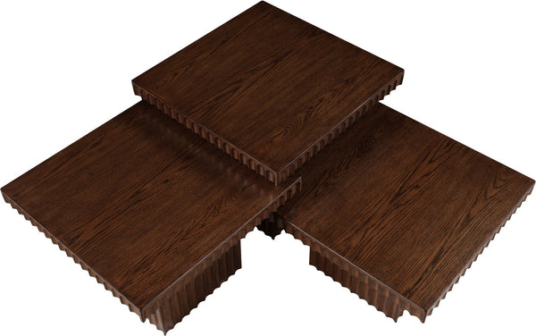 Meridian Furniture Spencer Modular Oak Veneer Coffee Table Fluted Base Walnut Finish Living Room 253Brown-CT-3A