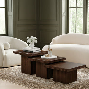 Meridian Furniture Spencer Modular Oak Veneer Coffee Table Fluted Base Walnut Finish Living Room 253Brown-CT-3A