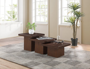Meridian Furniture Spencer Modular Oak Veneer Coffee Table Fluted Base Walnut Finish Living Room 253Brown-CT-3A