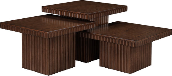Meridian Furniture Spencer Modular Oak Veneer Coffee Table Fluted Base Walnut Finish Living Room 253Brown-CT-3A