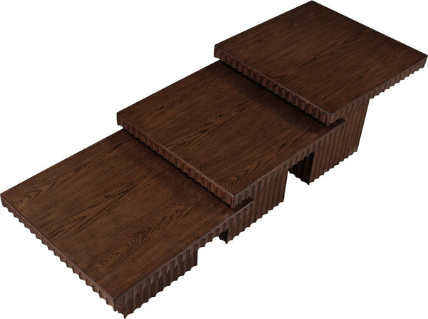 Meridian Furniture Spencer Modular Oak Veneer Coffee Table Fluted Base Walnut Finish Living Room 253Brown-CT-3A