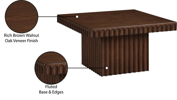 Meridian Furniture Spencer Fluted Walnut Finish Oak Veneer Coffee Table with Sculptural Wood Grain Detail 253Brown-CT12