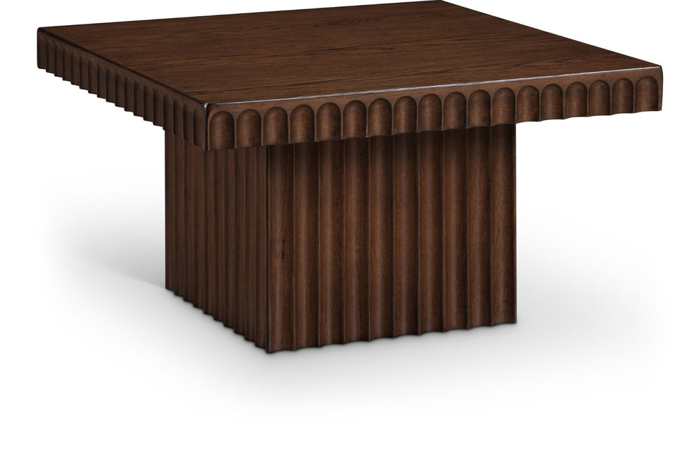 Meridian Furniture Spencer Fluted Walnut Finish Oak Veneer Coffee Table with Sculptural Wood Grain Detail 253Brown-CT12