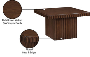 Meridian Furniture Spencer Oak Veneer Coffee Table Fluted Base Sculptural Mid-century Living Room Accent 253Brown-CT15