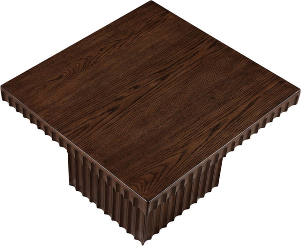 Meridian Furniture Spencer Oak Veneer Coffee Table Fluted Base Sculptural Mid-century Living Room Accent 253Brown-CT15