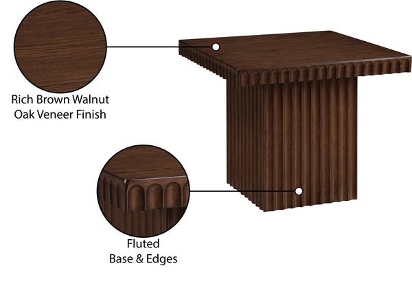 Meridian Furniture Spencer Square Coffee Table with Fluted Base Oak Veneer and Walnut Finish for Living Room 253Brown-CT18