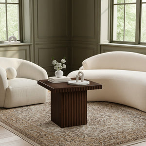 Meridian Furniture Spencer Square Coffee Table with Fluted Base Oak Veneer and Walnut Finish for Living Room 253Brown-CT18