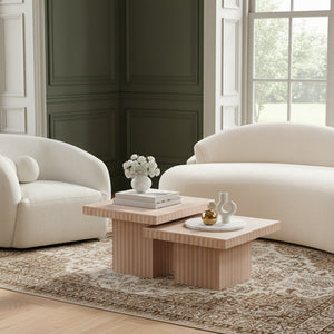 Meridian Furniture Spencer Fluted Oak Veneer Nesting Coffee Tables for Living Room Sectional Layouts 253Oak-CT-2A