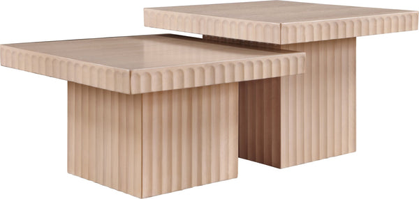 Meridian Furniture Spencer Fluted Oak Veneer Nesting Coffee Tables for Living Room Sectional Layouts 253Oak-CT-2A