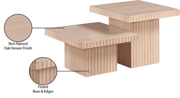Meridian Furniture Spencer Fluted Oak Veneer Nesting Coffee Table Set for Modern Living Rooms 253Oak-CT-2B