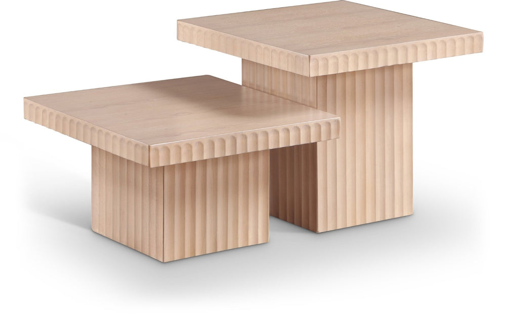 Meridian Furniture Spencer Fluted Oak Veneer Nesting Coffee Table Set for Modern Living Rooms 253Oak-CT-2B