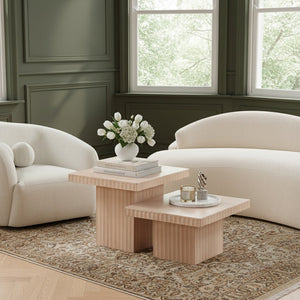 Meridian Furniture Spencer Fluted Oak Veneer Nesting Coffee Table Set for Modern Living Rooms 253Oak-CT-2B