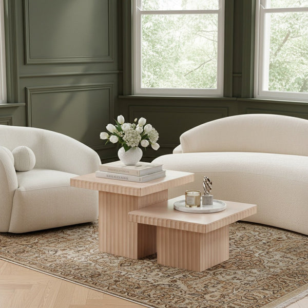 Meridian Furniture Spencer Fluted Oak Veneer Nesting Coffee Table Set for Modern Living Rooms 253Oak-CT-2B