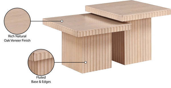 Meridian Furniture Spencer Oak Veneer Nesting Coffee Table Set with Fluted Detail for Modern Living Rooms 253Oak-CT-2C