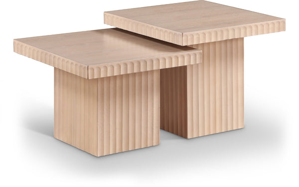Meridian Furniture Spencer Oak Veneer Nesting Coffee Table Set with Fluted Detail for Modern Living Rooms 253Oak-CT-2C
