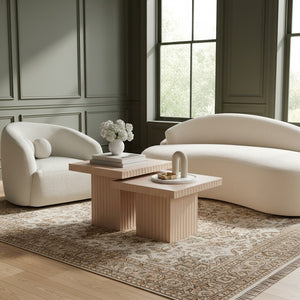 Meridian Furniture Spencer Oak Veneer Nesting Coffee Table Set with Fluted Detail for Modern Living Rooms 253Oak-CT-2C