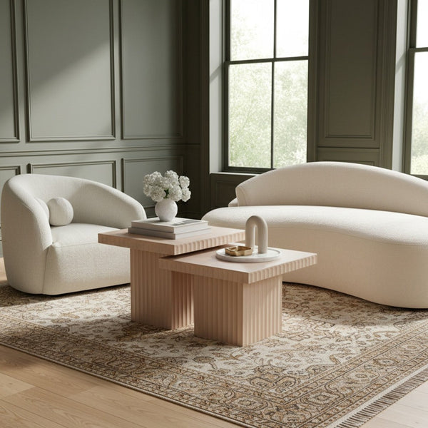Meridian Furniture Spencer Oak Veneer Nesting Coffee Table Set with Fluted Detail for Modern Living Rooms 253Oak-CT-2C