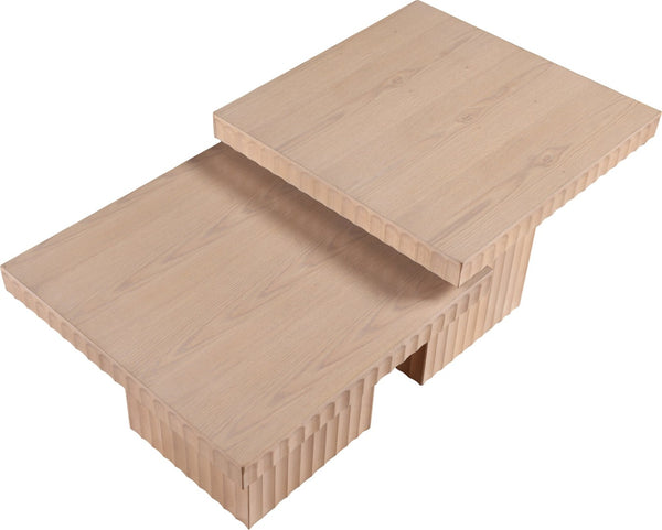 Meridian Furniture Spencer Oak Veneer Nesting Coffee Table Set with Fluted Detail for Modern Living Rooms 253Oak-CT-2C