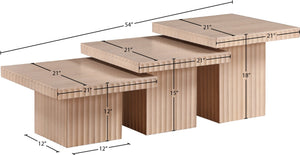 Meridian Furniture Spencer Fluted Oak Veneer Modular Three Piece Coffee Table for Modern Living Rooms 253Oak-CT-3A