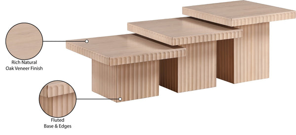 Meridian Furniture Spencer Fluted Oak Veneer Modular Three Piece Coffee Table for Modern Living Rooms 253Oak-CT-3A