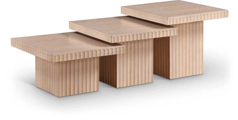 Meridian Furniture Spencer Fluted Oak Veneer Modular Three Piece Coffee Table for Modern Living Rooms 253Oak-CT-3A