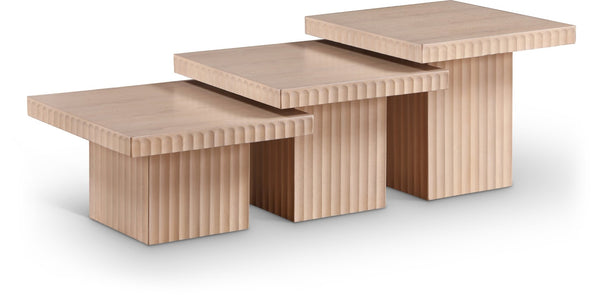 Meridian Furniture Spencer Fluted Oak Veneer Modular Three Piece Coffee Table for Modern Living Rooms 253Oak-CT-3A