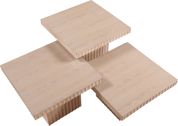 Meridian Furniture Spencer Fluted Oak Veneer Modular Three Piece Coffee Table for Modern Living Rooms 253Oak-CT-3A