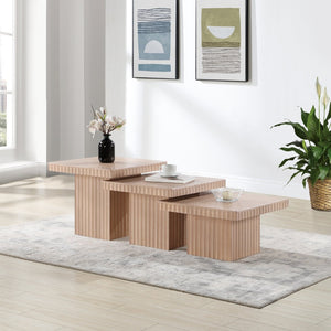 Meridian Furniture Spencer Fluted Oak Veneer Modular Three Piece Coffee Table for Modern Living Rooms 253Oak-CT-3A
