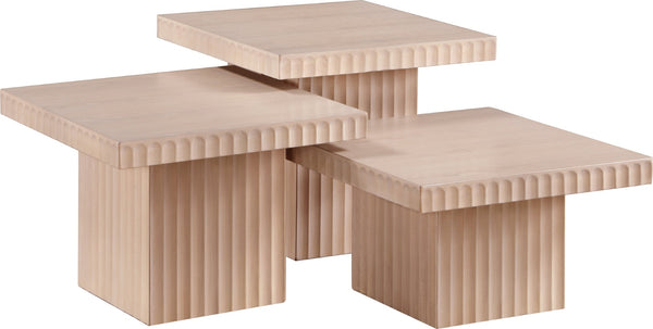 Meridian Furniture Spencer Fluted Oak Veneer Modular Three Piece Coffee Table for Modern Living Rooms 253Oak-CT-3A