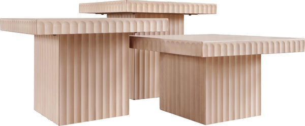 Meridian Furniture Spencer Fluted Oak Veneer Modular Three Piece Coffee Table for Modern Living Rooms 253Oak-CT-3A