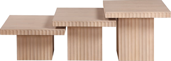 Meridian Furniture Spencer Fluted Oak Veneer Modular Three Piece Coffee Table for Modern Living Rooms 253Oak-CT-3A