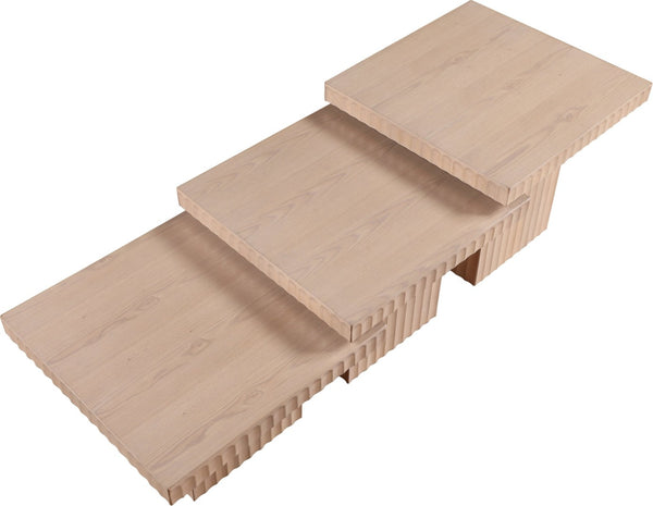 Meridian Furniture Spencer Fluted Oak Veneer Modular Three Piece Coffee Table for Modern Living Rooms 253Oak-CT-3A