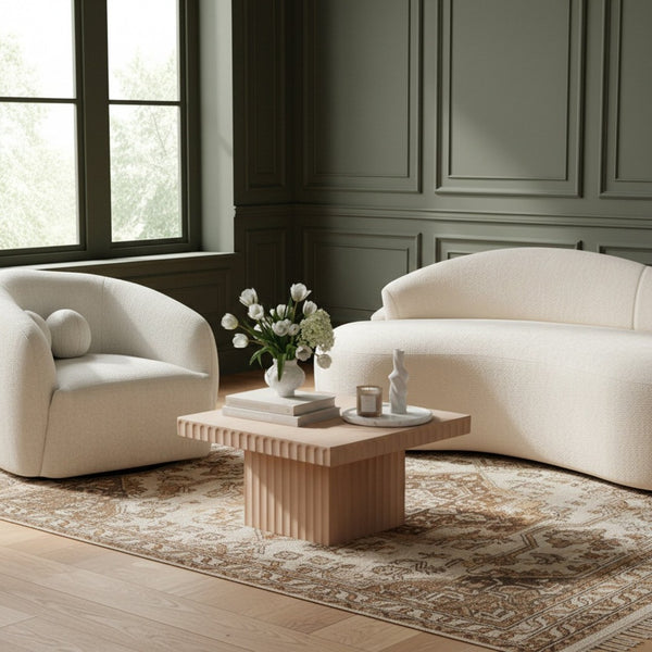 Meridian Furniture Spencer Fluted Oak Veneer Coffee Table with Natural Wood Grain for Modern Living Rooms 253Oak-CT12