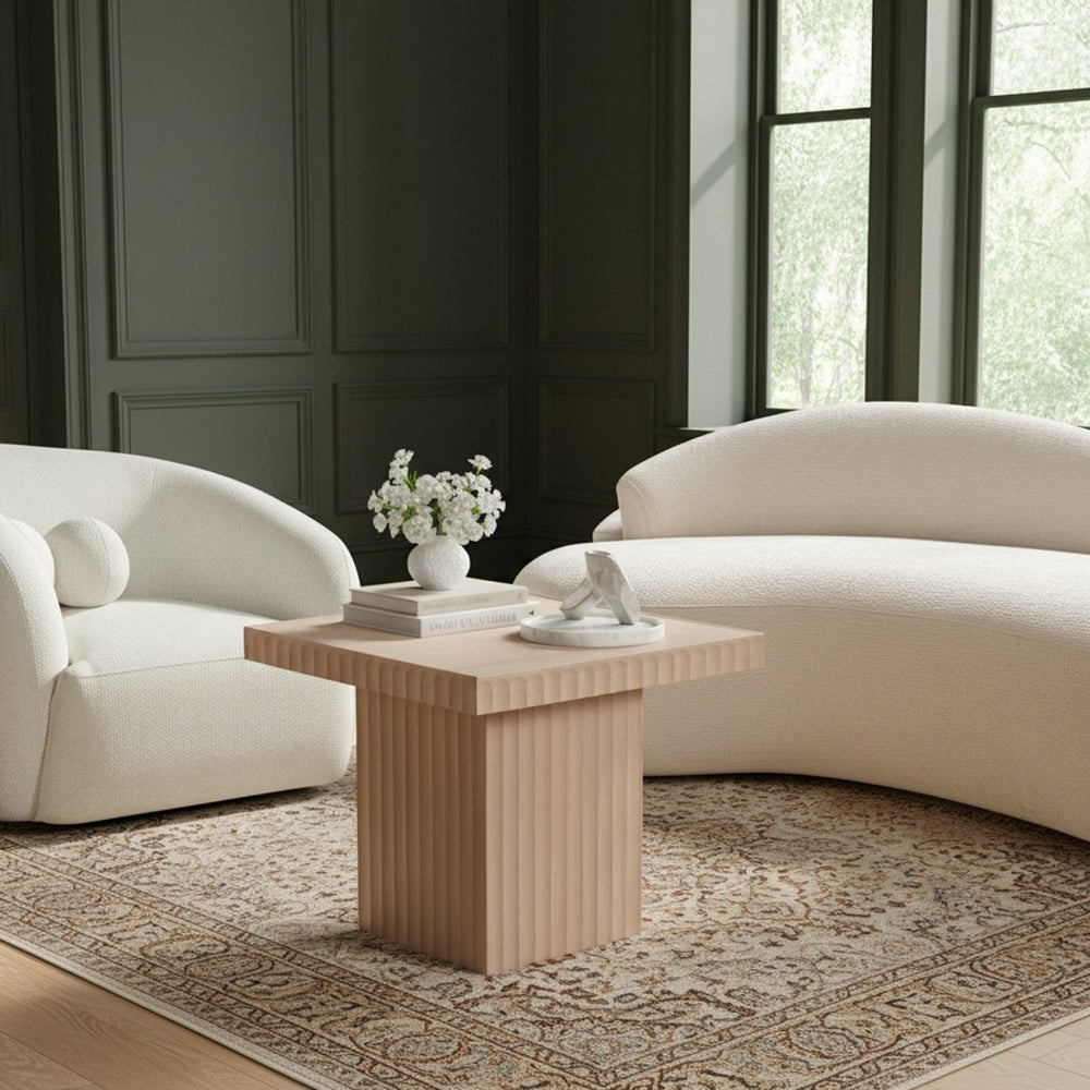 Meridian Furniture Spencer Fluted Oak Veneer Coffee Table with Sculptural Base for Modern Living Rooms 253Oak-CT18