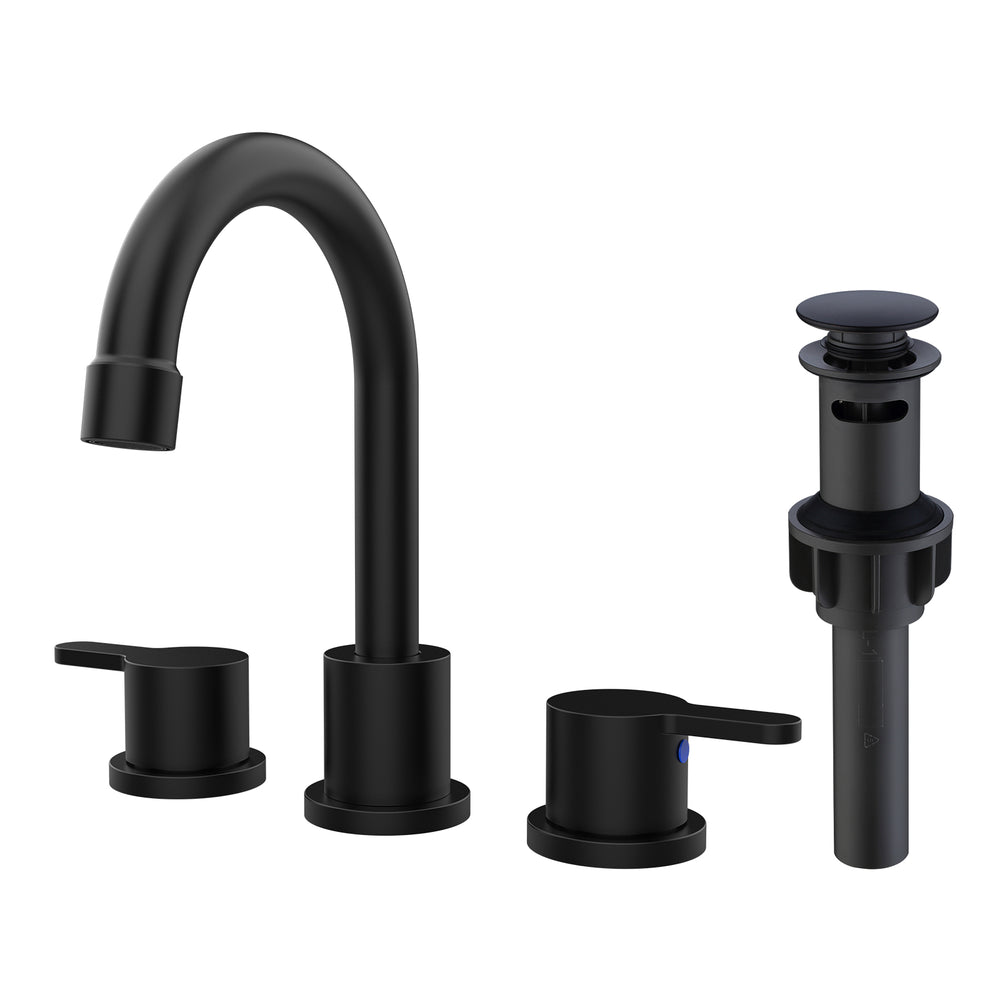 English Elm Widespread Matte Black 2-Handle Bathroom Faucet 8" Centerset, 360° Swivel, Water-Saving Design T3177P277511