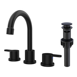 English Elm Widespread Matte Black 2-Handle Bathroom Faucet 8" Centerset, 360° Swivel, Water-Saving Design T3177P277511