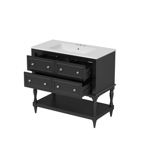 English Elm 36" Bathroom Vanity with Sink Combo, 36" Ceramic Undermount Basin, Solid Wood Frame, 4 Drawers, Waterproof Painted Finish Black N710P250654B