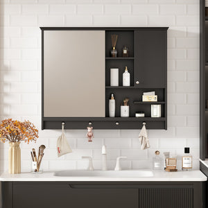 English Elm 36 Inch Wall Mounted Medicine Cabinet with HD Mirror, Adjustable Shelves, Towel Hooks, Modern Style Black N710P254924B