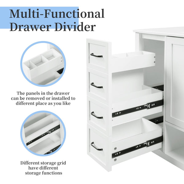 English Elm 36" Freestanding Bathroom Vanity Solid Wood Mdf Cabinet Ceramic Undermount Sink Open Shelf White N725P364203K